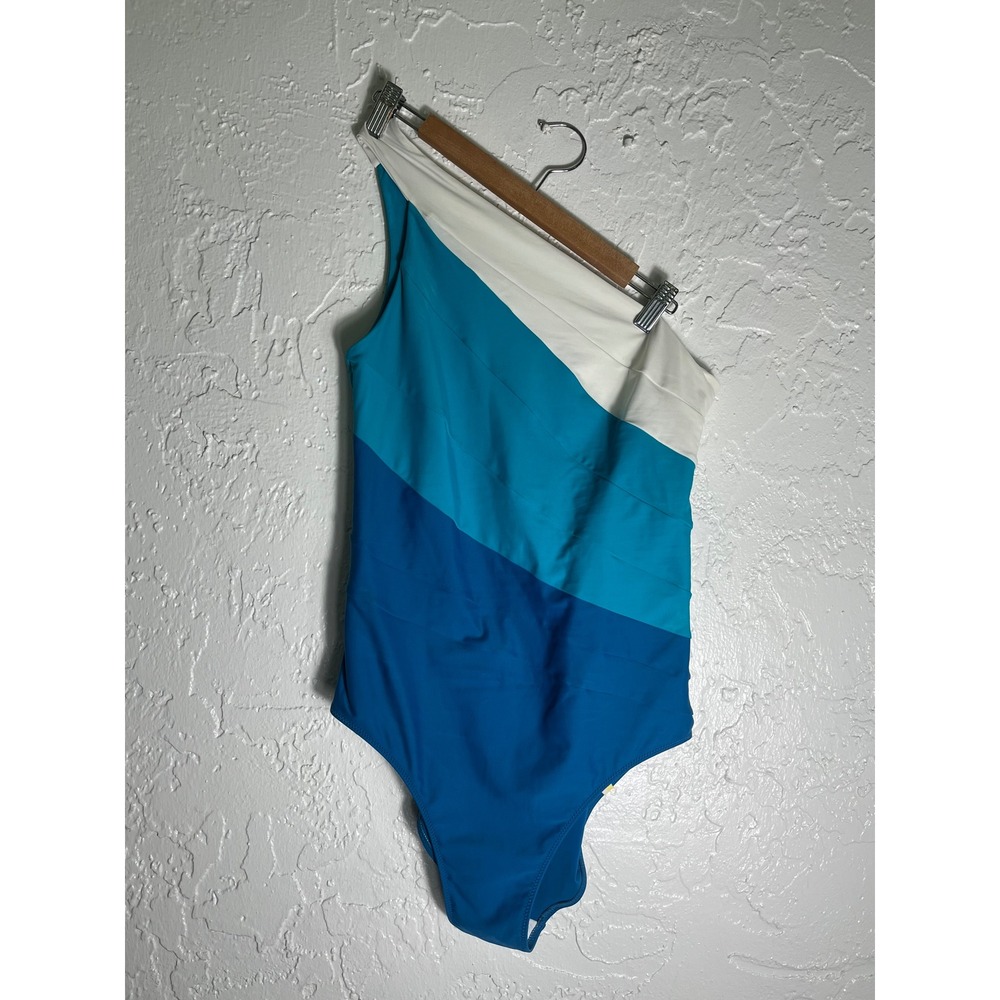 Summersalt One Shoulder Colorblock One Piece Swimsuit Blue White Size 10